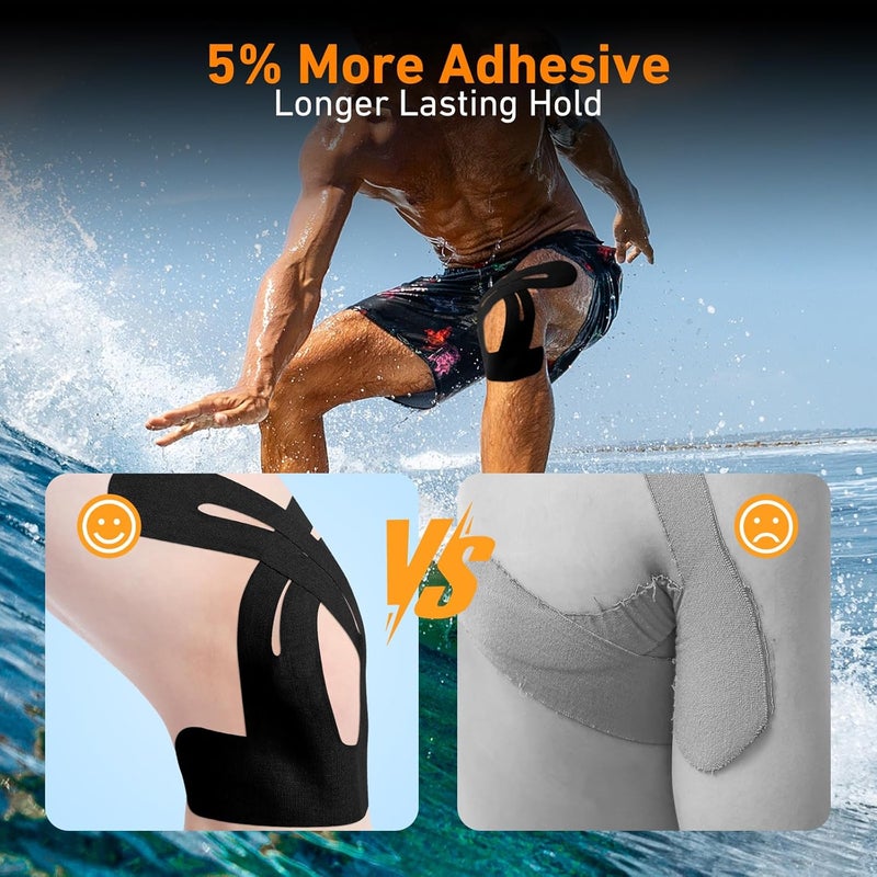 KTQUICK Store PreCut Kinesiology Tape for Knees, 12 PCS Waterproof Knee Tape for Knee Pain Relief Pre Cut, Original Cotton Athletic Knee Tape, Waterproof & Hypoallergenic Latex-Free for Sports (Black) - Image 2